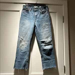 Re/Done Light Blue Distressed Ankle Jeans